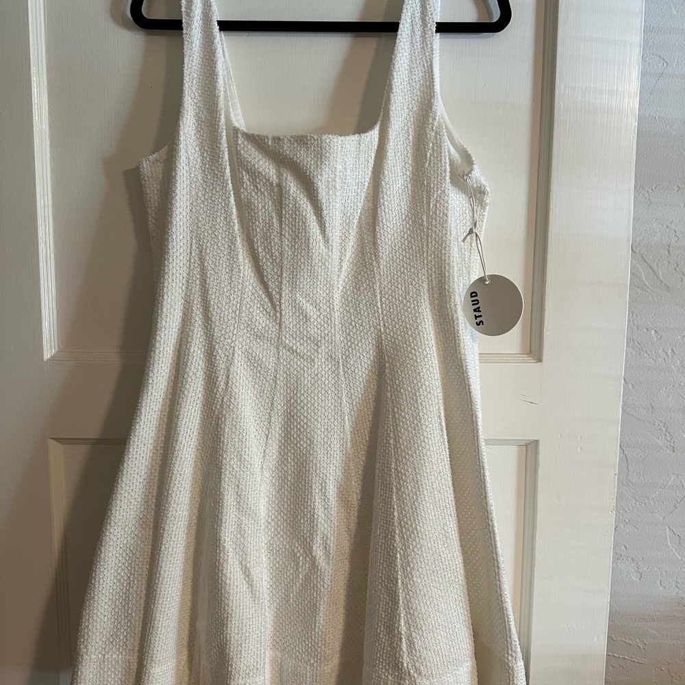 STAUD Textured Cream Mini Dress